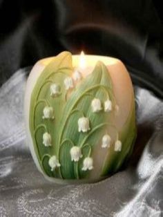 Lily Of The Valley Candle Valley Cottage, Decorative Candles, Lily Of The Valley Flowers, Votive Candle Holder, Ceramics Ideas Pottery, Keramik Vase, Floral Tea, Hand Painted Flowers, Votive Candle