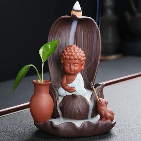 Incense Holder Waterfall, Backflow Incense Holder, Small Buddha Statue, Waterfall Incense, Aroma Burner, Buddha Garden, Baby Buddha, Backflow Incense Burner, Buddha Decor