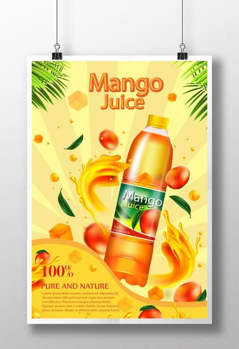 Mango Juice Bottle, Juice Poster, Seasons Poster, Commercial Advertisement, Juice Bottle, Summer Poster, Mango Juice, Juice Bottles, New Poster