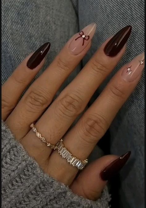 Brown Acrylic Nails Almond, Brown Almond Acrylic Nails, Edgy Almond Nails, Almond Acrylic Nails Designs, Brown Acrylic Nails, Almond Acrylic, Almond Acrylic Nails, Brown Nails, Acrylic Nail Designs