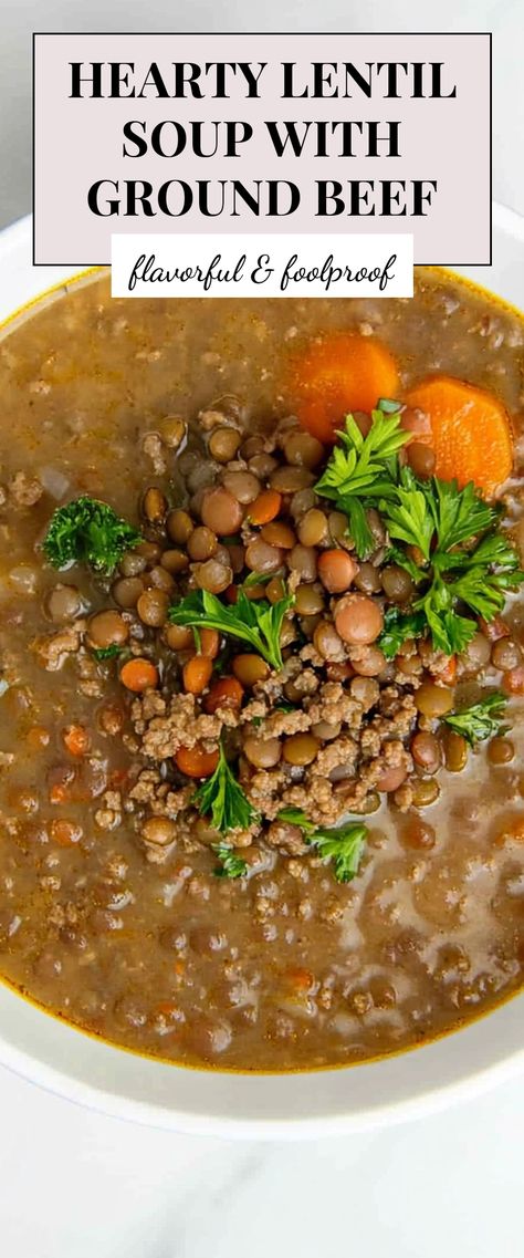 Image for Hearty Lentil Soup with Ground Beef Lentils With Ground Beef, Lentil And Ground Beef Recipes, Ground Beef Lentil Soup, Lentil Soup Crockpot, Beef Lentil Soup, Lentil Kale Soup, Best Lentil Soup, Stews Recipes, Soup Lovers