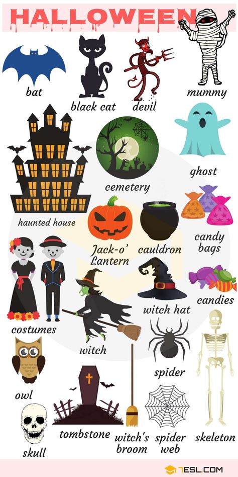 Vocabulary In English, English Talk, Halloween Vocabulary, Halloween Worksheets, Halloween Words, Learning English For Kids, Kids English, English Vocab, English Verbs