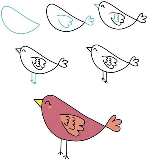 Bird Doodles Simple How To Draw, Charcoal Sketches Easy Step By Step, Easy Bird Drawing Simple, Cute Bird Drawing Simple, How To Draw A Bird Step By Step, Bird Doodles Simple, Art To Remember Projects, Drawing Birds Easy, Bird Drawings Easy