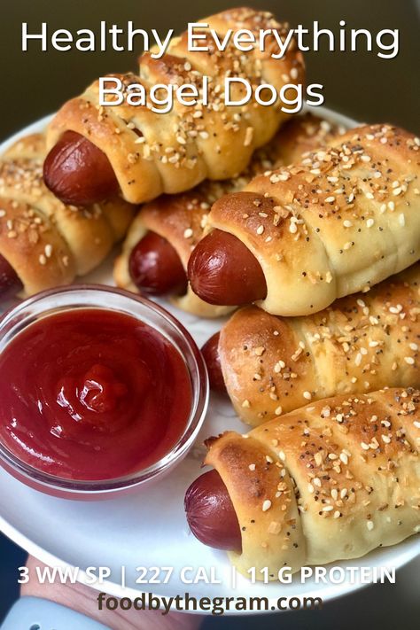 Healthy Pigs In A Blanket, Turkey Hot Dog Recipes, Healthy Pigs In A Blanket Recipe, Everything Bagel Seasoning Pigs In A Blanket, Ww 2 Ingredient Bagels, Pigs In A Blanket Everything Bagel, Low Fat Biscuits, Healthy Hot Dog, Healthy Bagel