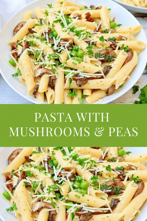 Pasta with Mushrooms and Peas Peas And Mushrooms, Easy Mushroom Recipes, Pasta With Mushrooms, Prosciutto Pasta, Pasta With Peas, Mushroom Recipes Pasta, Creamed Peas, Creamy Mushroom Pasta, Cream Pasta