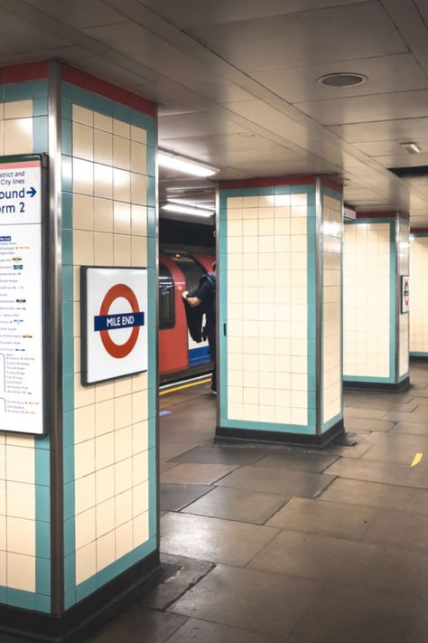 Mile End London, Subway Decoration, Tube Stations London, London Subway, London Underground Tube, Sales Gallery, Central Line, London Underground Stations, Mile End