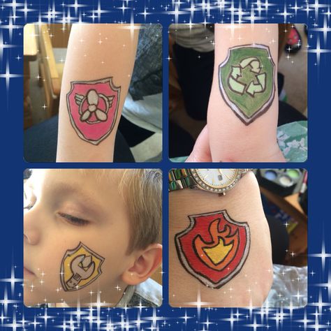 #bodypaint, #facepaint, #pawpatrol, #pawpatrolbadges Paw Patrol Face Paint, Easy Face Painting Designs, Stencils Tutorials, Arm Painting, Face Painting Easy, Face Painting Designs, Paw Patrol Birthday, Painting Designs, Facepaint