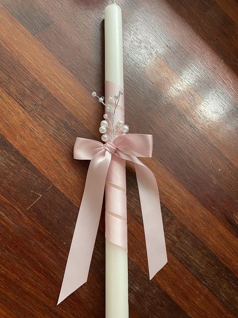 Debut Candles Design, Candle Ribbon Ideas, Candle For Christening Diy, Candles For Debut, Debut Party Favors, Quince Candles, Candles With Ribbon, Candle With Ribbon, Debut Candles