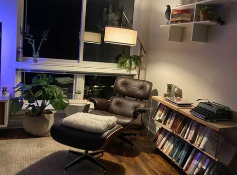 Eames Style Recliner Reading Corner Living Space Interior, Male Living Space, Living Space Design, Space Interior Design, Arc Lamp, Space Interiors, Space Ideas, First Apartment, Right Time