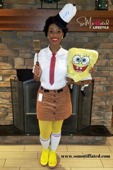 Spongebob Halloween Costumes Women, Spongebob Costume Ideas Women, Spongebob Squarepants Costume Diy, Spongebob Diy Costume Women, Homemade Spongebob Costume, Spongebob Outfit Ideas Women, Spongebob Makeup Look, Spongebob Characters Costume, Sponge Bob Costume Diy