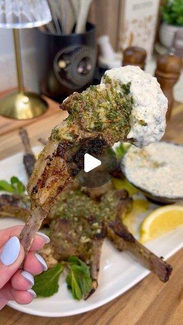 Sierra Georgitsis on Instagram: "Greek lamb chops with mint yogurt sauce 🇬🇷 Recipe linked in bio or spoonfulofsi.com 🍋

#lambchops #greeklamb #lambrecipes #recipevideo #mealideas #dinnerideas #dinnerinspo #mealinspo #greekrecipes #greekfood #dinners #greek" Lamb Chop Recipes With Mint, Greek Lamb Chops Marinade, Lamb Chop Mint Sauce, Mint Lamb Chops, Grilled Greek Style Lamb Chops, Greek Lamb Recipes, Mint Yogurt Sauce, Mint Yogurt, Lamb Chop Recipes