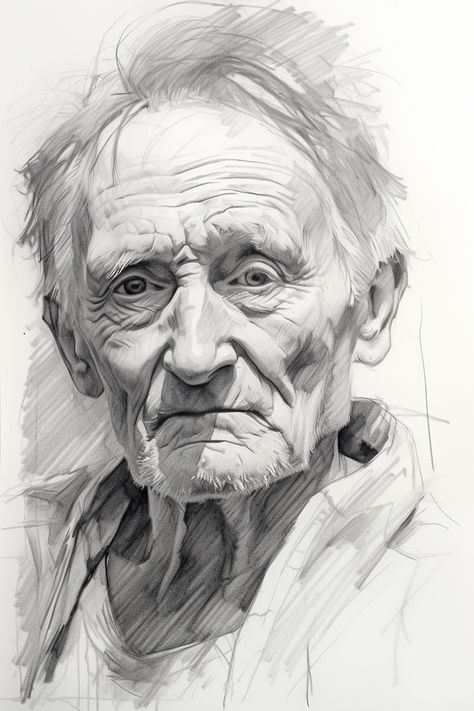 Old Man Portrait Drawing Pencil, Old Man Face Sketch, Old Man Sketch, Human Face Sketch, Classical Drawing, Person Sketch, Face Sketches, Animal Line Drawings, Academic Drawing