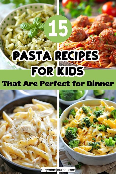 15 kid-friendly pasta recipes perfect for dinner, featuring pesto, meatballs, creamy sauce, and broccoli variations. Simple Veggie Pasta Recipes, School Pasta Lunch Ideas, Simple Pasta Dinner Ideas, Healthy Pasta Recipes For Kids, Best Kid Friendly Dinners, Pasta Recipes For Toddlers, Pasta Lunch Box Ideas, Pasta Kids Love, Pasta Lunch Ideas For Kids