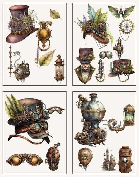 Steampunk Ephemera, Steampunk Printables, Steampunk Vehicle, Steampunk Illustration, Steampunk Items, Steampunk Couture, Steampunk Aesthetic, 동화 삽화, Steampunk Crafts