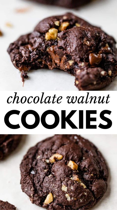 Chocolate Walnut Cookies Recipes, Chocolate Cookies With Walnuts Recipes, Chocolate And Walnut Cookies, Double Chocolate Walnut Cookies, Chocolate Chip Cookies With Walnuts Recipes Easy, No Bake Walnut Cookies, Honey Walnut Cookies, Cookies Made With Cocoa Powder, Dark Chocolate Walnut Cookies