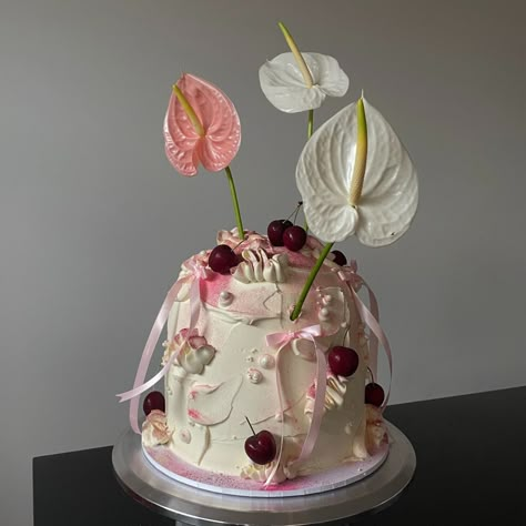 🍒 CHABABY BAKES 🍒 (@chababybakes) • Instagram photos and videos Aesthetic Flower Cake, 17th Cake, Artistic Desserts, Stone Cake, Abstract Cake, Dome Cake, Ugly Cakes, Cloud Cake, Pastel Cakes