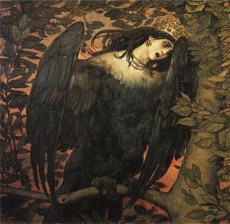 nuclearharvest:  Sirin and Alkonost by Viktor Vasnetsov 1896 Joy And Sorrow, Slavic Folklore, Art Noir, Art Et Illustration, Mythological Creatures, Russian Art, Dark Ages, Classical Art, Gustav Klimt