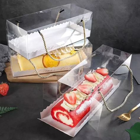 5pcs Clear Long Plastic Cake Box For Swiss Roll Portable Packaging Cake Box Towel Rol Gift Boxes Towel Roll Storage Organizer Baby Shower Cake Decorations, Bread Container, Baking Packaging, Take Out Containers, Cake Packaging, Wine Gift Boxes, Swiss Roll, Cake Box, Roll Cake