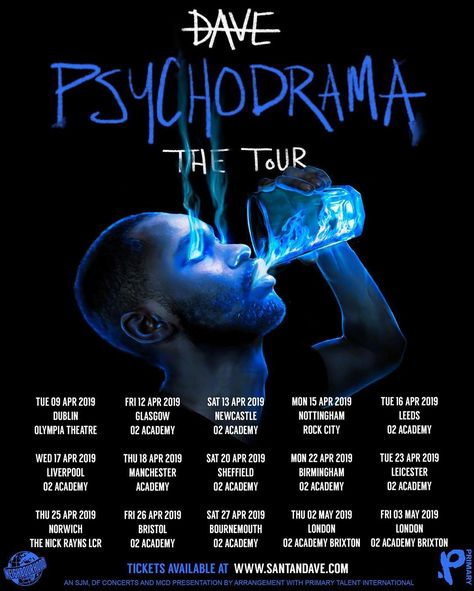 SANTAN on Instagram: “PSYCHODRAMA THE TOUR. Tickets on sale Thursday at 9am.” Nottingham, Newcastle, Leeds, Olympia, Glasgow, Dublin, Liverpool, Manchester, Photo Wall