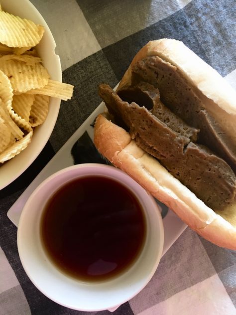 French Dip Sandwich Healthy, Vegan French Dip Sandwich, Vegan Cheese Steak Sandwich, Seitan Sandwich Meat, Seitan Lunch Meat, French Dip Recipes, Easy Hummus Recipe, Seitan Recipes, French Dip Sandwich