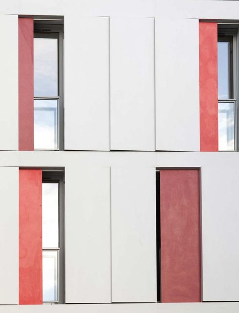 Allée Verte, housing in Paris. Clermont Architectes. EQUITONE facade materials. Color Facade Architecture, Fibre Cement Facade, Arches Facade, Fabric Facade Architecture, Glazed Facade Architecture, Equitone Facade, Facade Pattern, Facade Panel, Concrete Facade