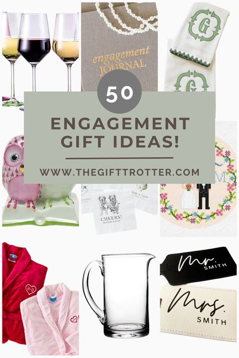 Do you know a newly engaged couple and need a thoughtful engagement gift stat? Check out this gift guide that includes gifts for the bride, home gift ideas for their new place and personalized gifts with their new name! Lots of ways to gift and celebrate the married couple to be. Click here and find all the engagement gift idea inspiration you need at The Gift Trotter! Get Gifting the couple! Wedding Guest Souvenirs, Engagement Journal, Thoughtful Engagement Gifts, Gift Idea For Wedding, Simple Wedding Favors, Wedding Guest Gifts, Gifts For Bride And Groom, Idea For Wedding, Wedding Gifts For Bride And Groom