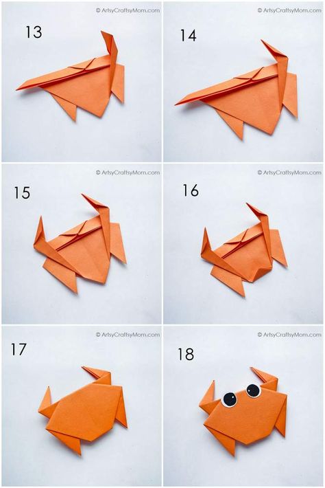 Here is a cute Origami Crab Craft that's easy enough for kids or Origami beginners to try. Makes an adorable companion to put on your desk! Origami Crab Tutorial, Crab Origami, Easy Origami For Beginners, Paper Crab, Crab Craft, Thema Water, Crab Crafts, Origami Shapes, Fathersday Crafts