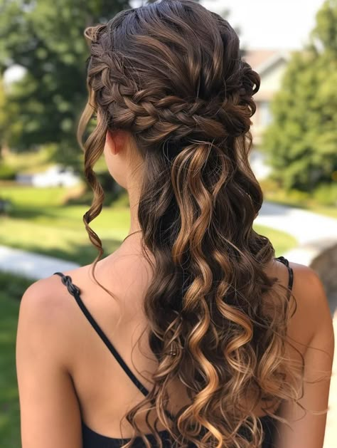 Formal Hairstyles For Medium Hair Curly, Haircut Ideas Alt, Half Up Half Down Curly Wedding Hair, Wedding Curly Hairstyles Natural Curls, Formal Natural Curly Hairstyles, Long Curly Hairstyles For Prom, Bridesmaid Hairstyles For Curly Hair, Fancy Curly Hairstyles Prom, Crimping Hairstyles