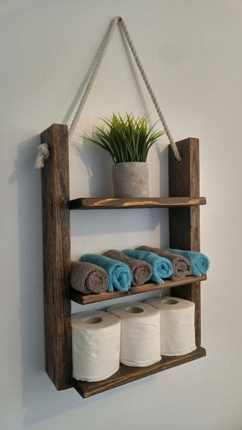 Toilet Room Decor, Interior Design Per La Casa, Diy Rustic Decor, Small Bathroom Ideas On A Budget, Diy Kitchen Furniture, Bathroom Inspiration Decor, Small Bathroom Ideas, Wooden Shelf, Diy Dollhouse Furniture