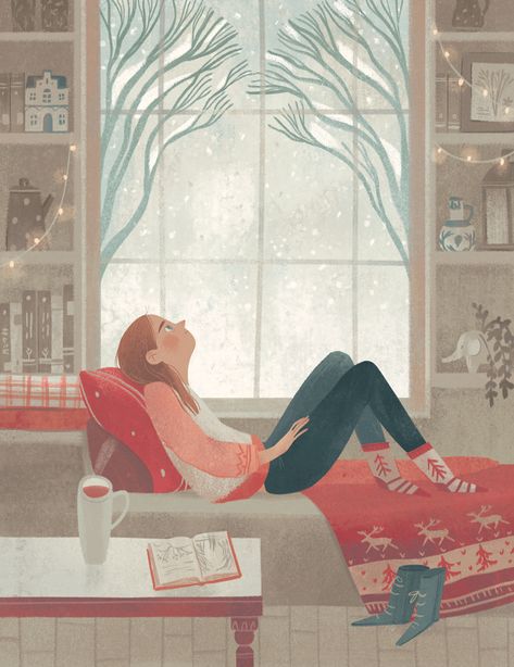 Hot chocolate weather. Margarita Kukhtina #gitkadraws #christmas #winter #illustration #newyear #window #snow Margarita Kukhtina, Hot Chocolate Weather, Wedding Fireplace, Window Illustration, Inspirational Illustration, Winter Illustration, People Illustration, Photo Images, Illustration Artists