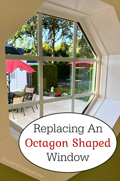 Replacing an octagon window Hexagon Window Covering, Octagon Stained Glass Window, Octagon Window Covering Ideas, Hexagonal Window, Hexagon Window, Half Circle Window, Bathroom Window Coverings, Window Renovation, Decorative Windows