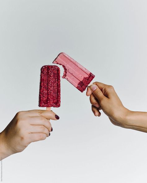 People Holding Bite And Whole Ice Cream | Stocksy United Person Eating Popsicle Reference, Ice Lolly Photography, Ice Pop Photography, People Eating Ice Cream, Popsicles Photography, Ice Cream Photoshoot, Popsicle Photography Food Styling, Holding Ice Cream, Ice Cream Videos