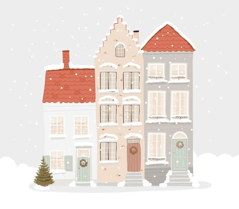 Christmas Tree Design Illustration, Christmas Houses Illustration, Christmas Village Drawing, Christmas Town Illustration, Christmas House Illustration, European Houses, Town Landscape, Danish House, House Cookies