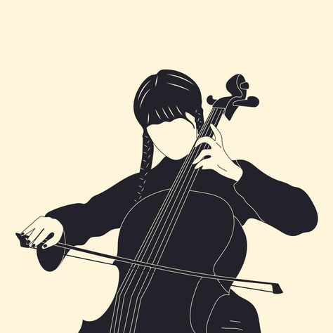 Wednesday Playing Cello, Cello Illustration, Cello Drawing, Silhouette Halloween, Halloween Silhouette, The Wednesday, Hand Drawn Vector Illustrations, Halloween Bat, Hand Drawn Vector