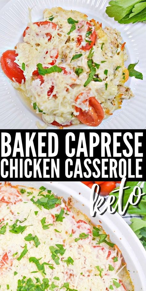 Caprese Chicken Casserole, Caprese Casserole, Baked Chicken Caprese, Dinner Food Recipes, Baked Caprese, Melting Potatoes Recipe, Chicken Caprese Recipe, Stylish Cravings, Baked Caprese Chicken