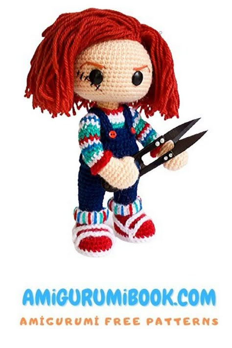 Chucky Pattern, Chucky Free Crochet Pattern, Chucky Amigurumi, Crochet Chucky, Crochet Chucky Doll Pattern Free, Crochet Chucky Doll, Halloween Amigurumi Free Pattern, Chucky Doll, Crochet Pour Halloween