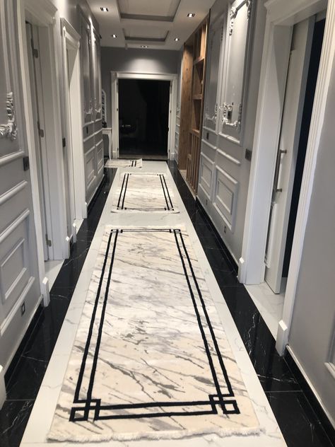 Narrow Passage Ideas, Passage Flooring Design, Lobby Floor Design, Floor Tiles Pattern, Flooring Pattern Design, Home Tiles Design, Marble Inlay Floor, Marble Border, Inlay Flooring