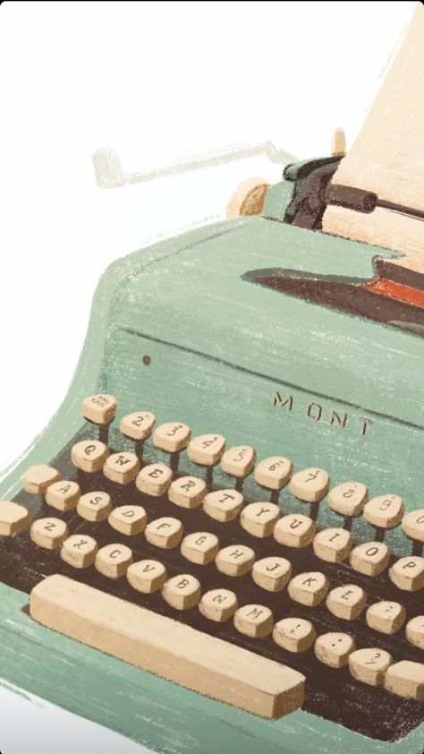 Typewriter Aesthetic Wallpaper, Escritura Aesthetic, Typewriter Painting, Typewriter Wallpaper, Typewriter Drawing, Typewriter Aesthetic, Storytelling Aesthetic, Writing Cartoons, Studygram Aesthetic