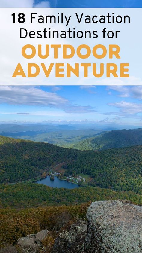 View of a lake from the top of Sharp Top Mountain in Virginia Nature Vacations, Adventurous Family, Kid Friendly Vacations, Active Family, Vacation Activities, Outdoor Vacation, Adventure Vacation, Vacation Inspiration, Kids Vacation