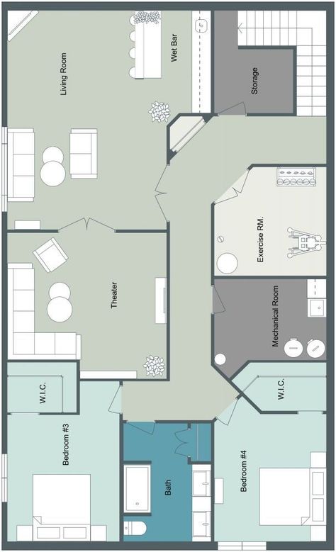 3 Bedroom Basement Floor Plans, Small Basement Floor Plans, Basement Designs Layout, Bedroom Basement Ideas Layout, Floor Plan With Basement, Basement Ideas Plan, Basement Layouts With Bedrooms, Best Basement Layout, Bloxburg House Layouts Basement