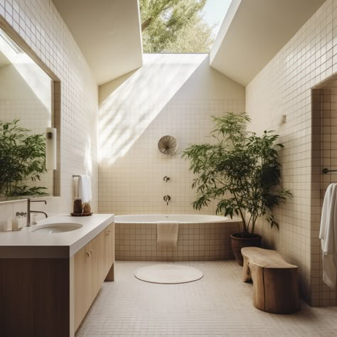 Sky Light Bathroom, Parents Retreat Master Suite, Tranquil Bathroom, Japandi Home, Condo Interior, House Floor Design, Bathroom Design Inspiration, Patio Interior, Bathroom Inspiration Decor