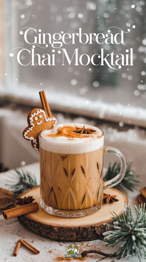 "Warm up your holidays with this delightful Gingerbread Chai Mocktail! This non-alcoholic gingerbread drink combines the cozy flavors of chai spice with a festive twist, making it the perfect Gingerbread Spice Beverage for your gatherings. Enjoy a spiced chai mocktail that captures the essence of the season in every sip. Perfect for holiday parties, this Gingerbread Tea Mocktail is a must-try for anyone looking for a deliciously warm and inviting beverage!" Gingerbread Drink, Tea Mocktail, Gingerbread Tea, Gingerbread Spice, Spiced Chai, Festive Drinks, Chai Spice, Do It Yourself Crafts, Mocktail Recipe