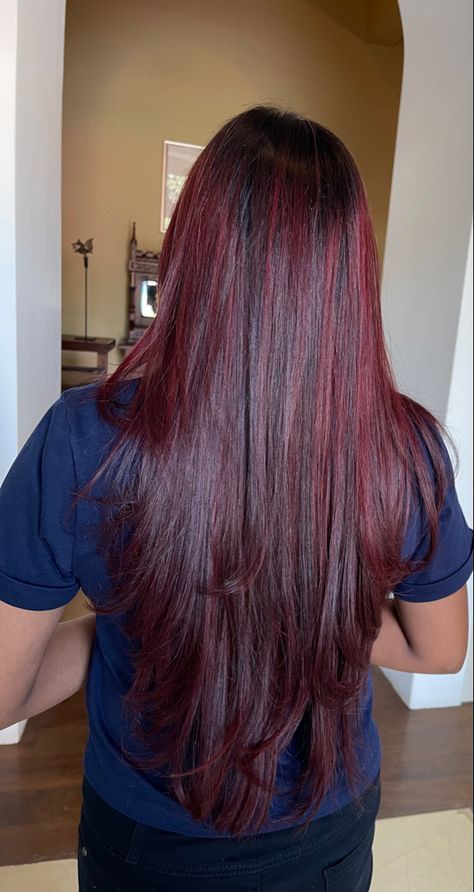 Burgundy Global Hair Colour, Red Global Hair Color, Global Hair Color With Highlights, Hair Colour For Indian Skin Highlights, Burgundy Hair Colour For Indian Skin, Global Highlights Hair Indian, Red Hair Colour For Indian Skin, Global Hair Colour For Indian Skin, Red Hair Indian