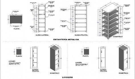 Lockers and cabinet drawing in dwg file. Cabinet Drawing, Side Elevation, Locker Designs, Detail Drawing, 3d Isometric, Men's Business Outfits, Metal Shelving, Elevation Drawing, Cabinet Detailing