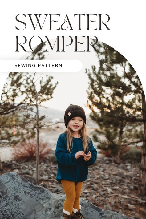 Sweater Romper sewing pattern (Newborn to 5T). You'll notice that the designer has made her Sweater Romper oversized. The designer gives you lots of pattern options like a hood/neckband, pocket/no pocket, and a cinched waist or no cinch. For the cinched option there are instructions on adding some length to the bodice for more flounce. SewModernKids Bubble Romper Pattern Free, Newborn Winter Clothes, Winter Sewing Patterns, Newborn Pattern, Sweater Romper, Romper Sewing Pattern, Winter Sewing, Diy Baby Clothes, Toddler Sweater