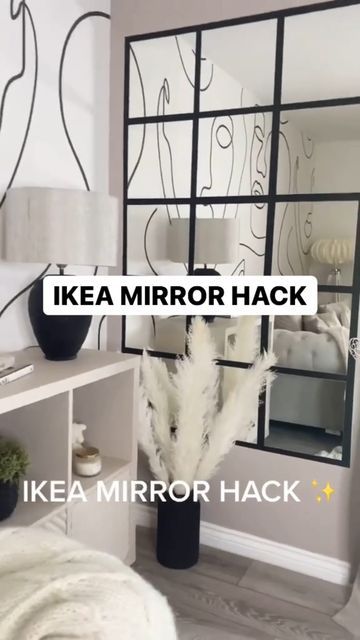 Front Room Mirror Ideas, Mirror Wall Ikea Hacks, Ikea Mirror Hack Bedroom, Ikea Mirror Hack Wall, Ikea Lönsås Mirror Hack, Råmebo Mirror Ikea, Mirror Wall Diy Living Room, Small Hallway Mirror Ideas, Mirror Hacks Full Length