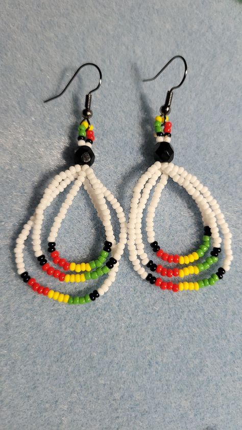 Hippie Beaded Earrings For Festivals, Hippie Multicolor Beaded Earrings For Festival, Native American Hoop Earrings Beadwork, Rasta Earrings, African Earrings Handmade Inspire Uplift ⭐, Beaded Jewelry Earrings, Native Beading Patterns, Beaded Earrings Native, Beaded Necklace Designs