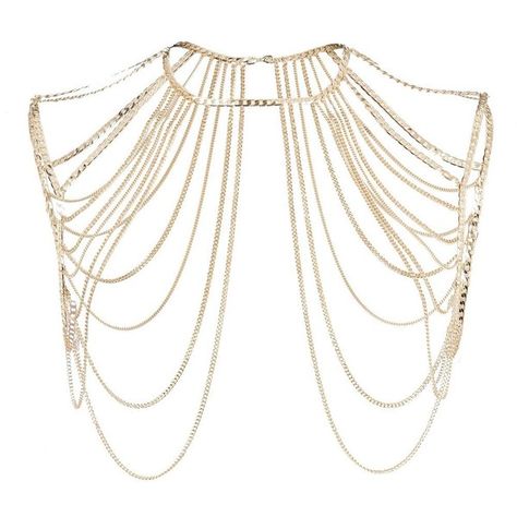 River Island Gold tone chain body harness ($33) ❤ liked on Polyvore featuring jewelry, necklaces, accessories, colares, collar, chains jewelry, river island, gold tone jewelry, goldtone jewelry and chain harness jewelry Harness Jewelry, Chain Body Harness, Chain Harness, Shoulder Jewelry, Island Jewelry, Body Harness, Large Jewelry, Belly Chain, Zuhair Murad