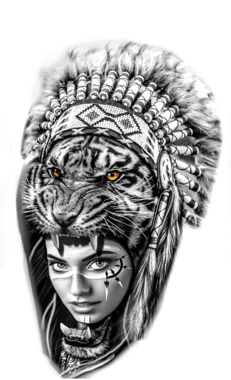 Pin Em Meus Desenhos Indian Women Tattoo, Indian Girl Tattoos, Native American Tattoo Designs, Indian Tattoo Design, Headdress Tattoo, Native American Tattoo, Lion Tattoo Sleeves, Native American Tattoos, Native Tattoos