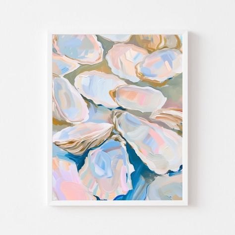 View COASTAL by FourSistersPrintShop on Etsy Coastal Beach Wall Art, Abstract Coastal Art, Dining Room 2024, Modern Coastal Wall Decor, Fauvist Art, Wall Art Dining Room, Beachy Wall Art, Shell Painting, Wall Art Pastel